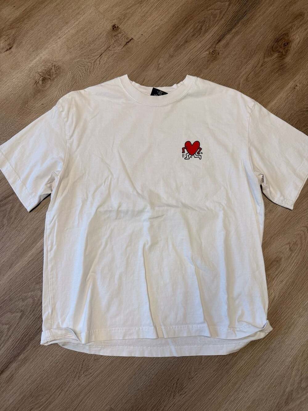 H&M Keith Haring Loose Fit T-Shirt Size M White Graphic Tee